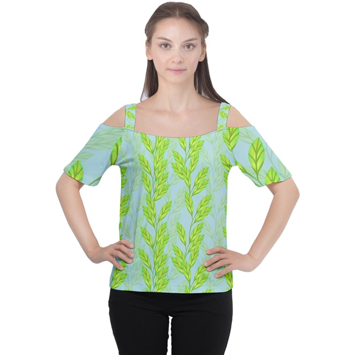 Background Leaves Branch Seamless Cutout Shoulder T-Shirt