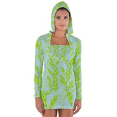 Background Leaves Branch Seamless Long Sleeve Hooded T-shirt by Ravend