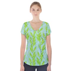 Background Leaves Branch Seamless Short Sleeve Front Detail Top by Ravend