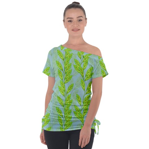 Background Leaves Branch Seamless Off Shoulder Tie-up T-shirt by Ravend