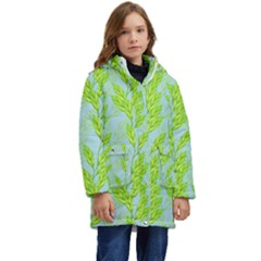 Background Leaves Branch Seamless Kids  Hooded Longline Puffer Jacket by Ravend