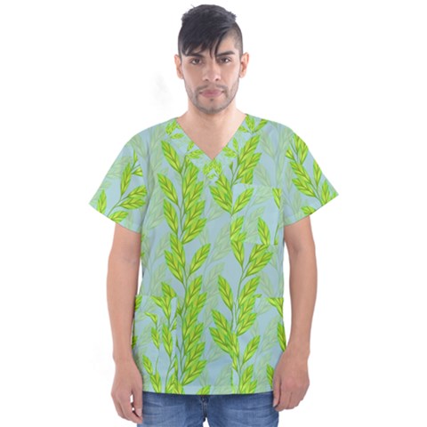 Background Leaves Branch Seamless Men s V-neck Scrub Top by Ravend