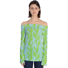 Background Leaves Branch Seamless Off Shoulder Long Sleeve Top by Ravend