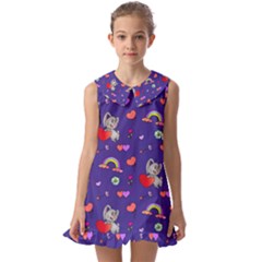 Rabbit Hearts Texture Seamless Pattern Kids  Pilgrim Collar Ruffle Hem Dress by Ravend