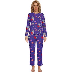 Rabbit Hearts Texture Seamless Pattern Womens  Long Sleeve Lightweight Pajamas Set