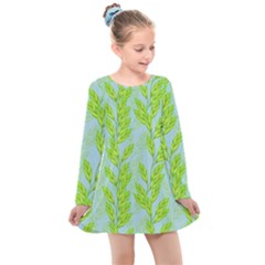 Background Leaves Branch Seamless Kids  Long Sleeve Dress by Ravend