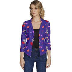 Rabbit Hearts Texture Seamless Pattern Women s Casual 3/4 Sleeve Spring Jacket by Ravend