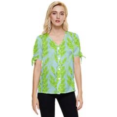 Background Leaves Branch Seamless Bow Sleeve Button Up Top by Ravend