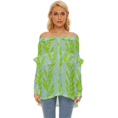 Background Leaves Branch Seamless Off Shoulder Chiffon Pocket Shirt by Ravend