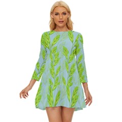 Background Leaves Branch Seamless Long Sleeve Babydoll Dress by Ravend