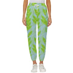 Background Leaves Branch Seamless Women s Cropped Drawstring Pants by Ravend