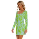 Background Leaves Branch Seamless Long Sleeve Square Neck Bodycon Velvet Dress View2