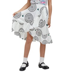 Floral Art Pattern Design Kids  Ruffle Flared Wrap Midi Skirt by Ravend