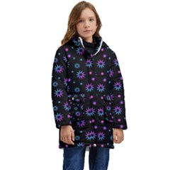 Stars Pattern Art Design Kids  Hooded Longline Puffer Jacket by Ravend