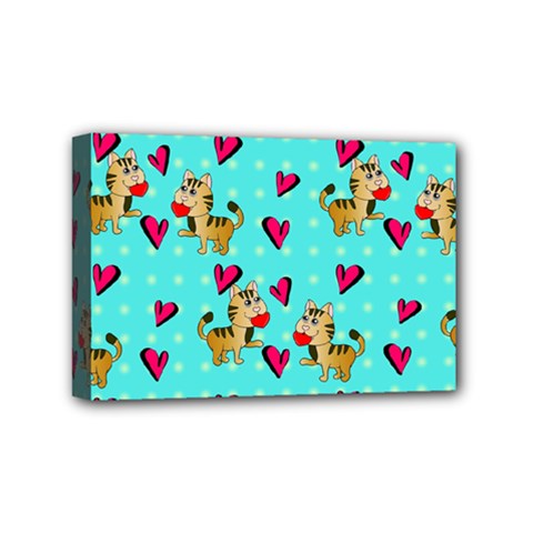 Cat Love Pattern Mini Canvas 6  X 4  (stretched) by Ravend