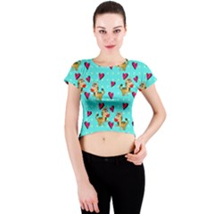 Cat Love Pattern Crew Neck Crop Top