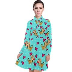 Cat Love Pattern Long Sleeve Chiffon Shirt Dress by Ravend