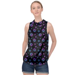 Stars Pattern Art Design High Neck Satin Top by Ravend