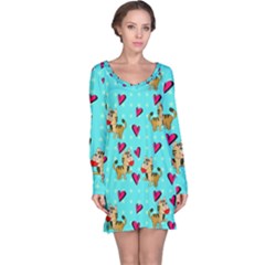 Cat Love Pattern Long Sleeve Nightdress by Ravend