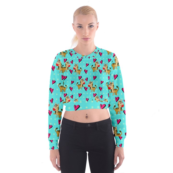 Cat Love Pattern Cropped Sweatshirt