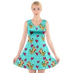 Cat Love Pattern V-neck Sleeveless Dress by Ravend