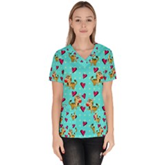 Cat Love Pattern Women s V-neck Scrub Top by Ravend