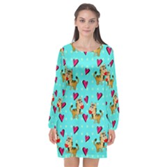 Cat Love Pattern Long Sleeve Chiffon Shift Dress  by Ravend