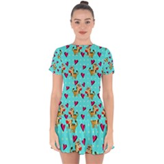 Cat Love Pattern Drop Hem Mini Chiffon Dress by Ravend