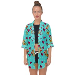 Cat Love Pattern Open Front Chiffon Kimono by Ravend