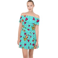 Cat Love Pattern Off Shoulder Chiffon Dress by Ravend