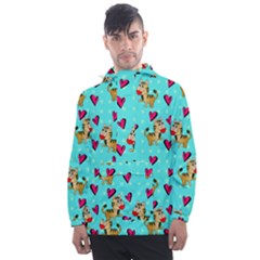 Cat Love Pattern Men s Front Pocket Pullover Windbreaker by Ravend