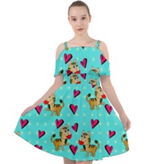 Cat Love Pattern Cut Out Shoulders Chiffon Dress by Ravend