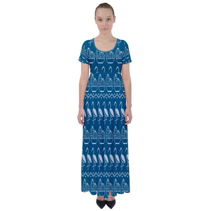 Pattern Background Art Wallpaper High Waist Short Sleeve Maxi Dress