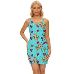 Cat Love Pattern Wrap Tie Front Dress by Ravend