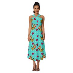 Cat Love Pattern Sleeveless Cross Front Cocktail Midi Chiffon Dress by Ravend