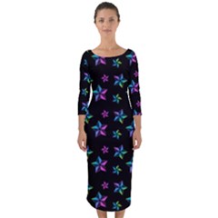 Stars Pattern Art Design Wallpaper Quarter Sleeve Midi Bodycon Dress by Ravend