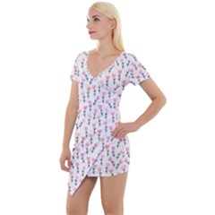 Flowers Pattern Decoration Design Short Sleeve Asymmetric Mini Dress by Ravend