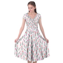 Flowers Pattern Decoration Design Cap Sleeve Wrap Front Dress by Ravend