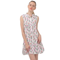 Flowers Pattern Decoration Design Sleeveless Shirt Dress by Ravend