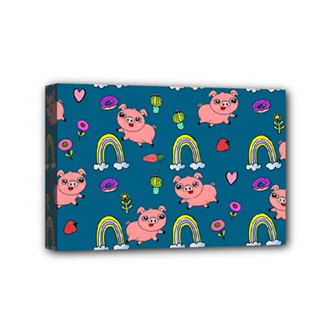 Flowers Pink Pig Piggy Seamless Mini Canvas 6  X 4  (stretched) by Ravend