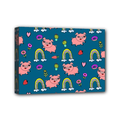 Flowers Pink Pig Piggy Seamless Mini Canvas 7  X 5  (stretched) by Ravend