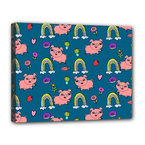 Flowers Pink Pig Piggy Seamless Canvas 14  X 11  (stretched) by Ravend