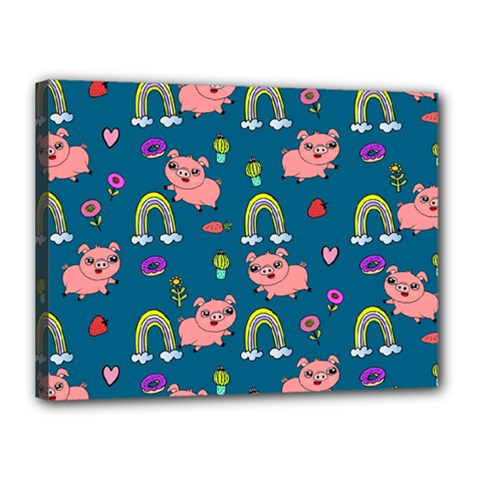 Flowers Pink Pig Piggy Seamless Canvas 16  X 12  (stretched) by Ravend