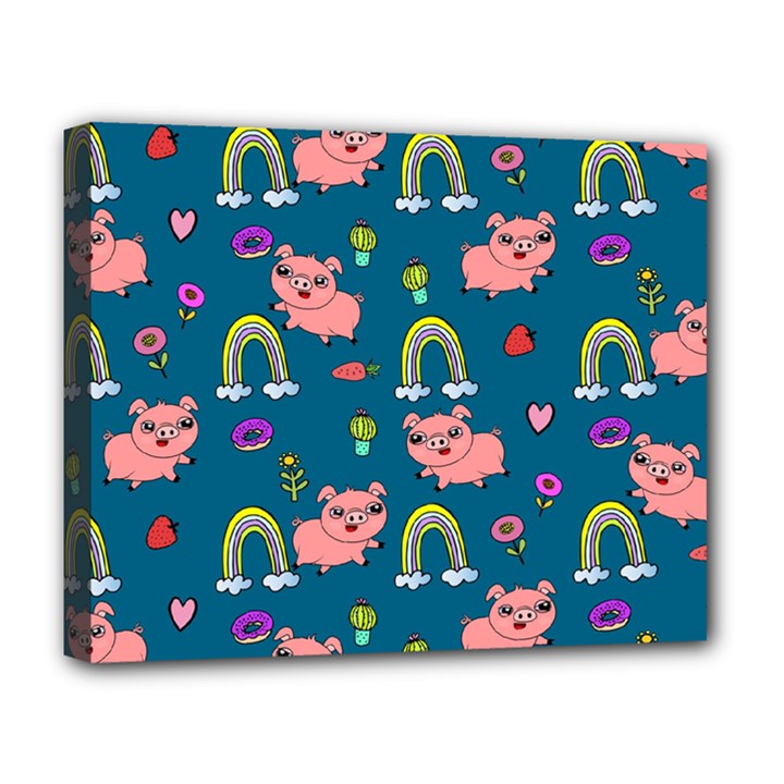 Flowers Pink Pig Piggy Seamless Deluxe Canvas 20  x 16  (Stretched)