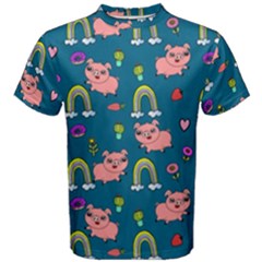 Flowers Pink Pig Piggy Seamless Men s Cotton T-shirt by Ravend