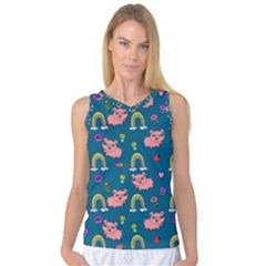 Flowers Pink Pig Piggy Seamless Women s Basketball Tank Top by Ravend