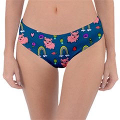 Flowers Pink Pig Piggy Seamless Reversible Classic Bikini Bottoms by Ravend