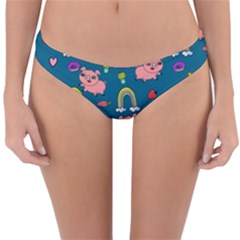 Flowers Pink Pig Piggy Seamless Reversible Hipster Bikini Bottoms by Ravend