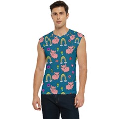 Flowers Pink Pig Piggy Seamless Men s Raglan Cap Sleeve T-shirt by Ravend