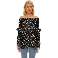 Flowers Patterns Decoration Design Off Shoulder Chiffon Pocket Shirt